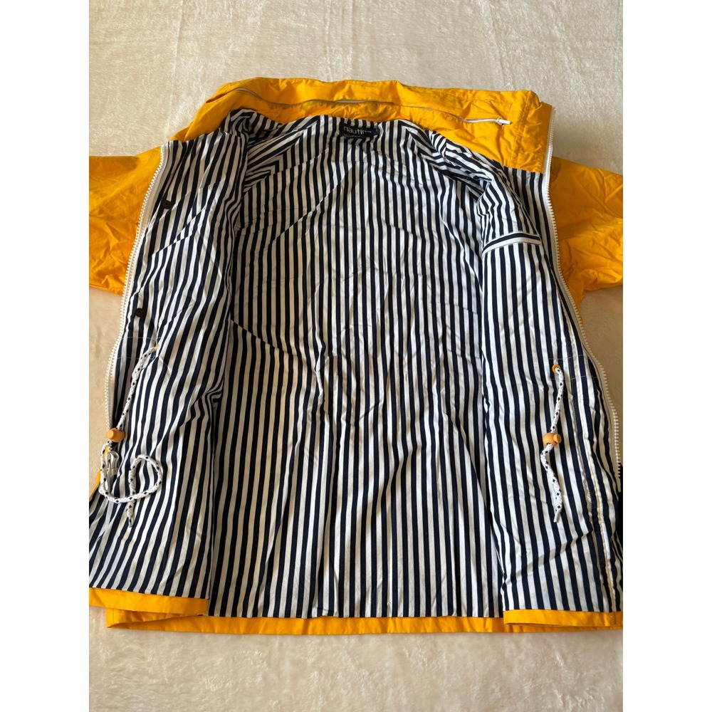 Nautica Rain Jacket Hooded Nylon Lined w/ Stripes Yellow Coat Size S/P - Picture 4 of 7